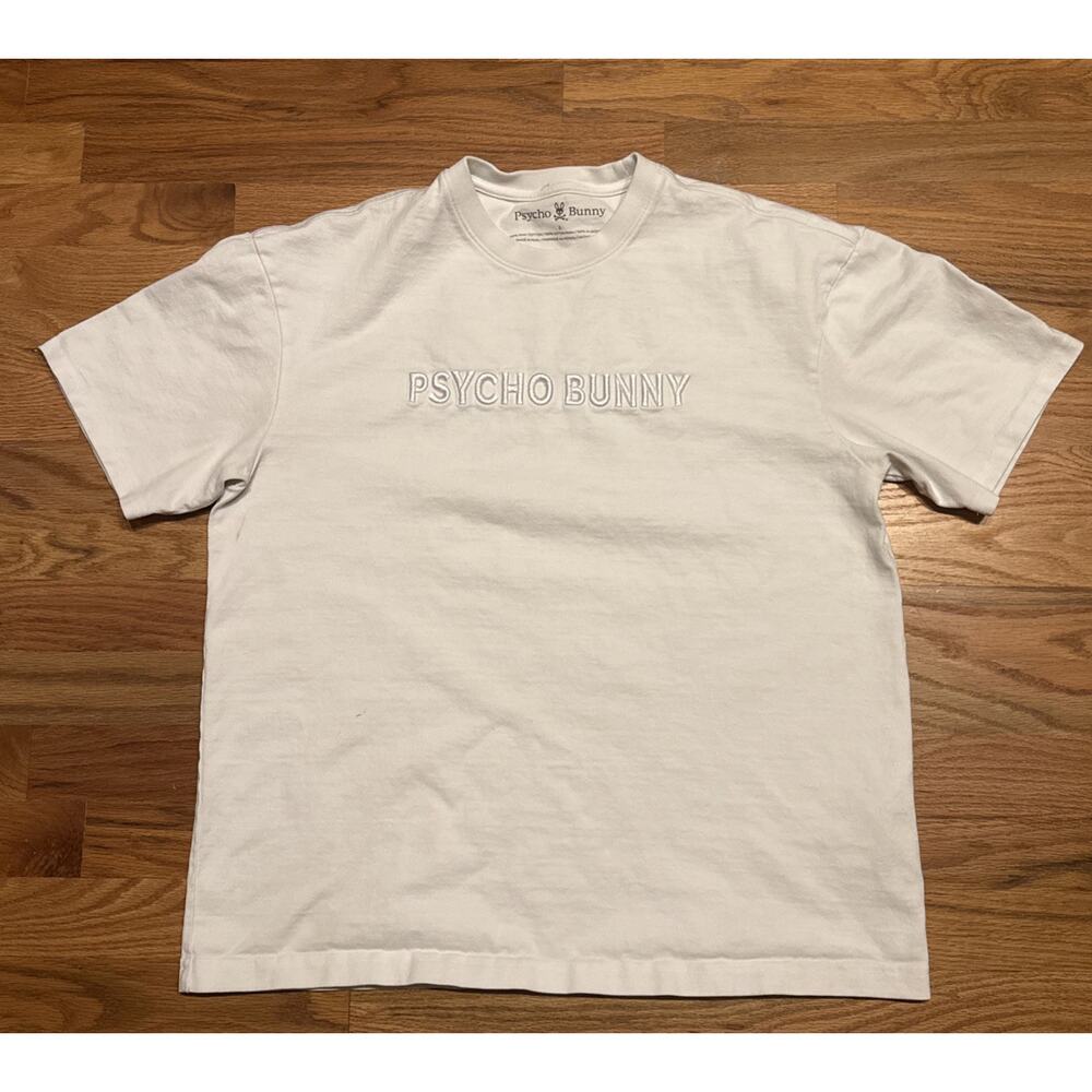 Psycho Bunny T Shirt Mens 5 Large White Embroidered Spell Out Heavy Pima Cotton